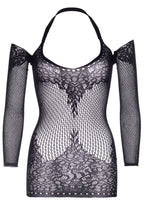 Twist-Halter-Spitzenkleid - Schwarz
