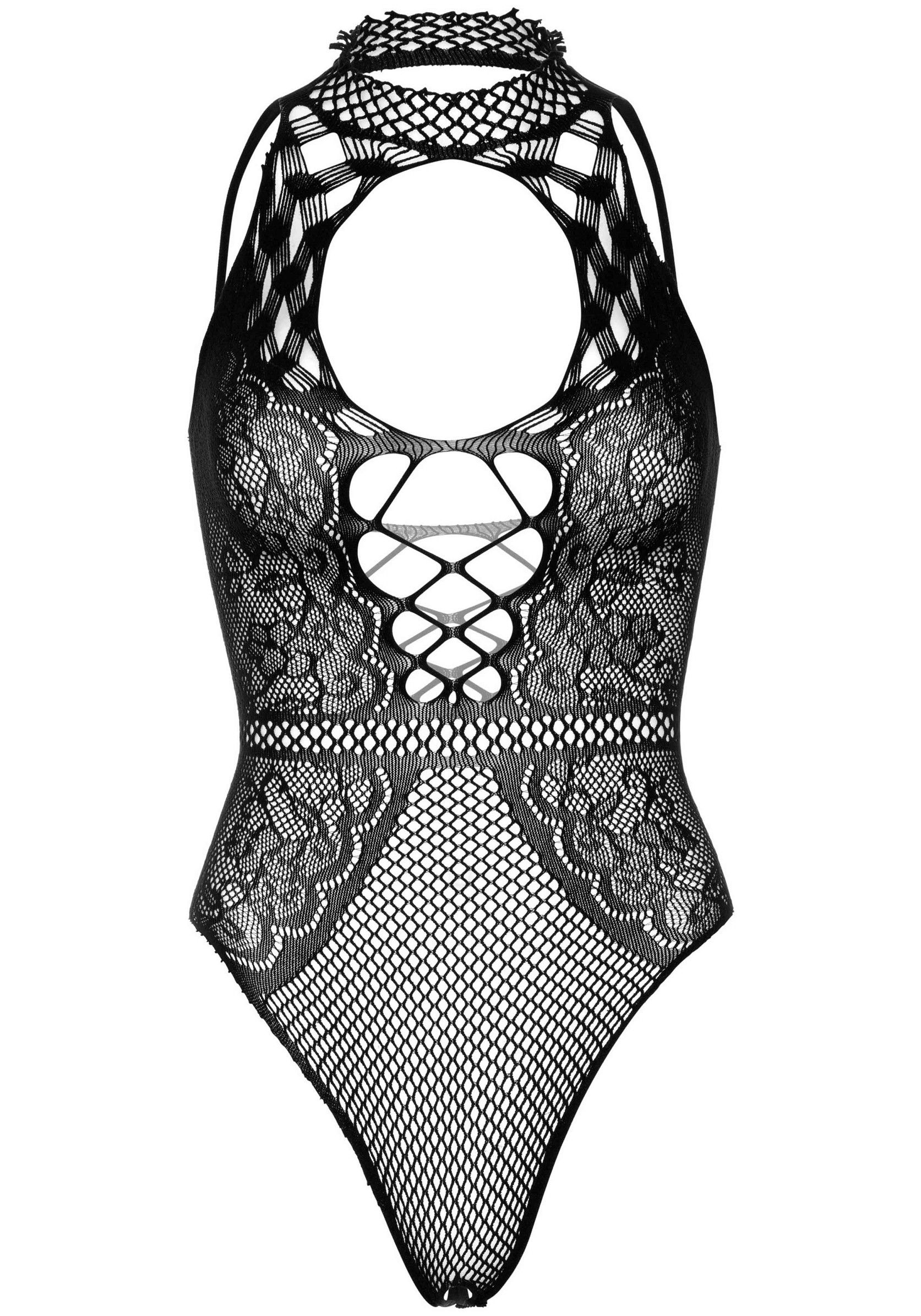 Netz-Bodysuit mit Spitze - Schwarz