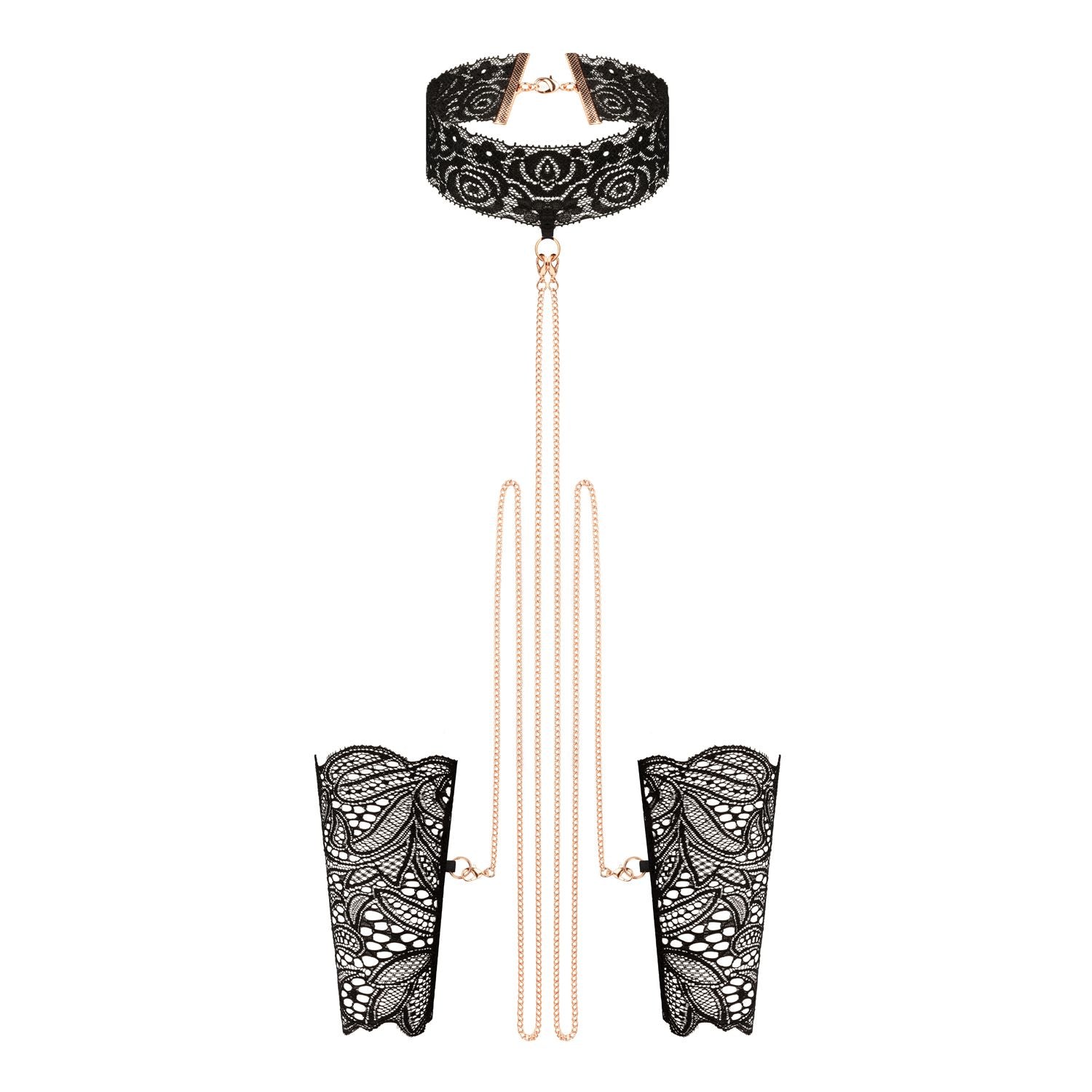 Rosy Gold - Spitzenmanschetten und Halsband - Schwarz