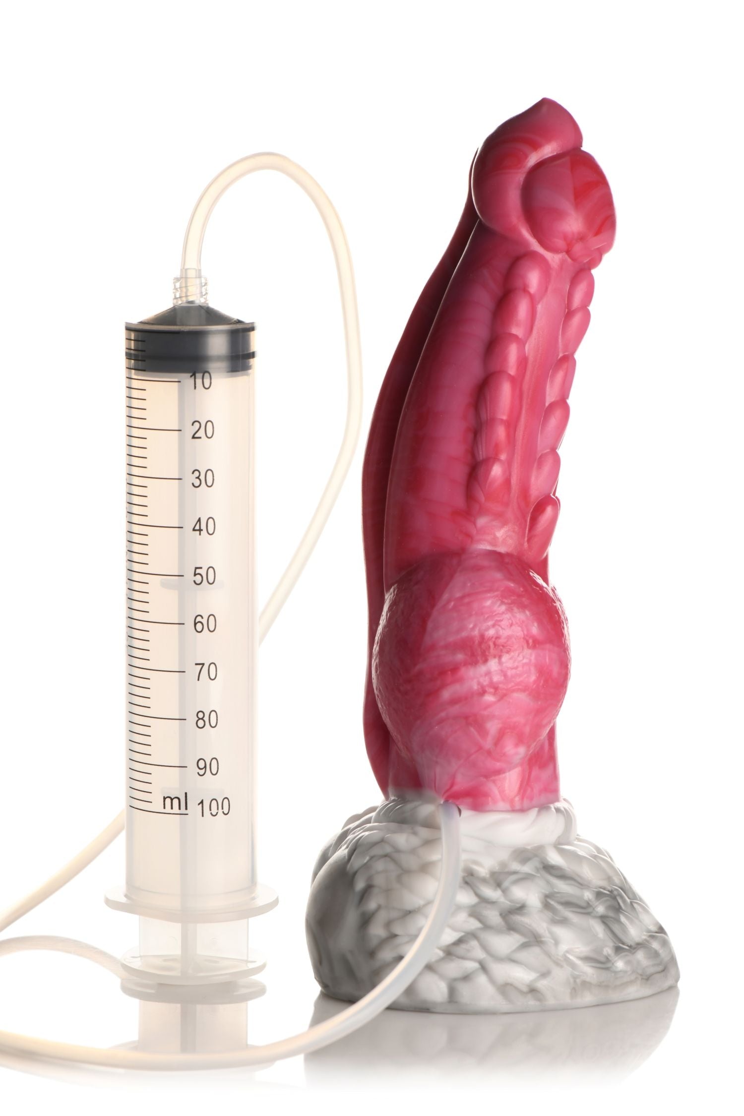 XR Brands - Resurrector Phoenix Spritzender Silikon-Dildo - Rot/Weiß