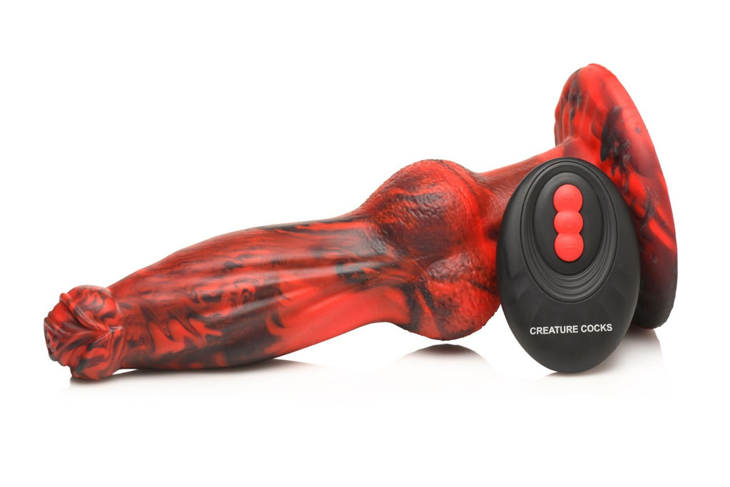 XR Brands - Hel-Wolf Stoßender & Vibrations-Dildo - Rot & Schwarz