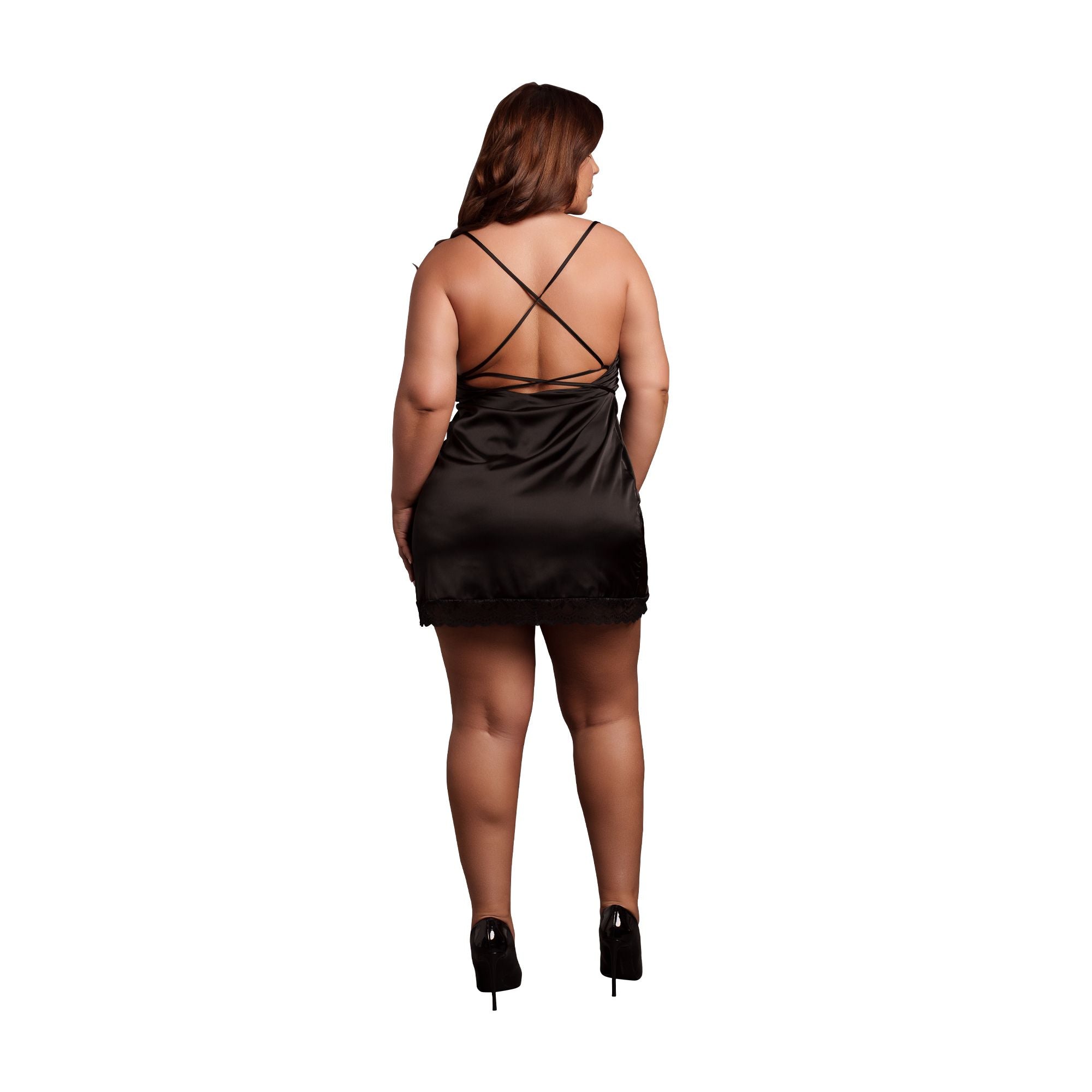 Le Desir – Seidenkleid mit Kreuzträgern und Schlitz, Rückenausschnitt, Quee