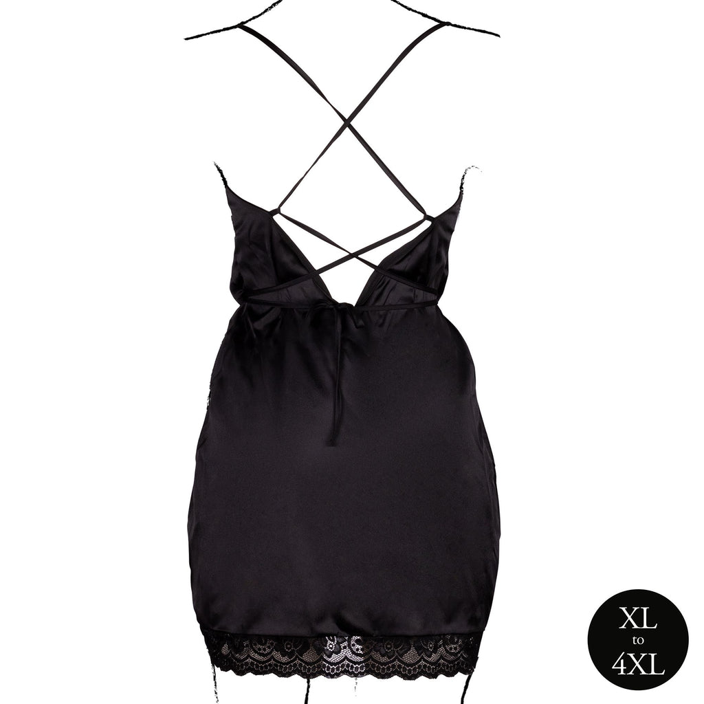 Le Desir – Seidenkleid mit Kreuzträgern und Schlitz, Rückenausschnitt, Quee