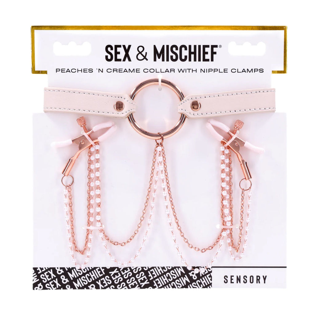 Sportsheets – S&M Peaches ‘n CreaMe Halsband mit Brustwarzenklemmen – Cream