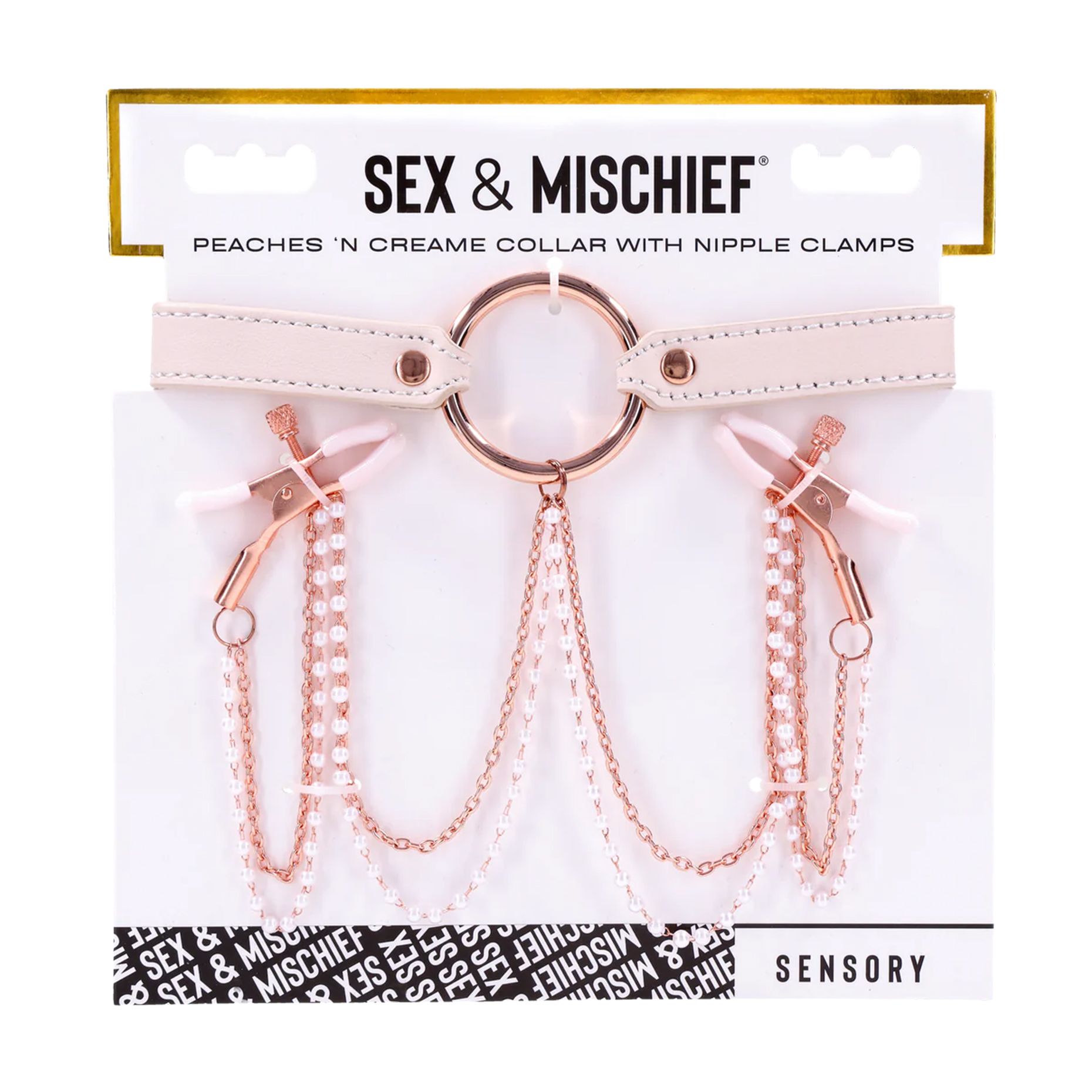 Sportsheets – S&M Peaches ‘n CreaMe Halsband mit Brustwarzenklemmen – Cream