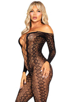 Leg Avenue – Schrittlose Bodystocking mit Schlangenmuster – Schwarz