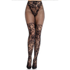 Leg Avenue - Dahlia Spitzenstrumpfhose Netzdetail - Schwarz