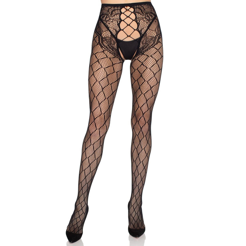Leg Avenue - Netzstrumpfhose Offener Schritt - Schwarz